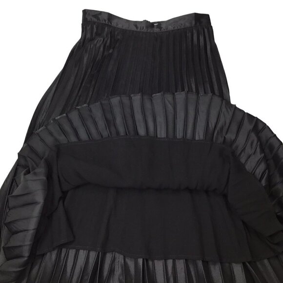 Charlie Holiday Pleated Skirt Midi Lined Black Size 12 Satiny Micro Pleats Shiny - Picture 3 of 6